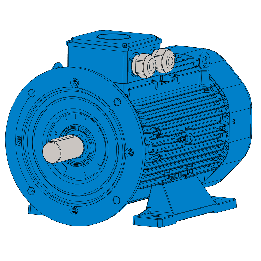 Afbeelding ELSTO aluminium draaistroommotor ExH-serie IEC 200L bouwvorm voet B3 flens B5