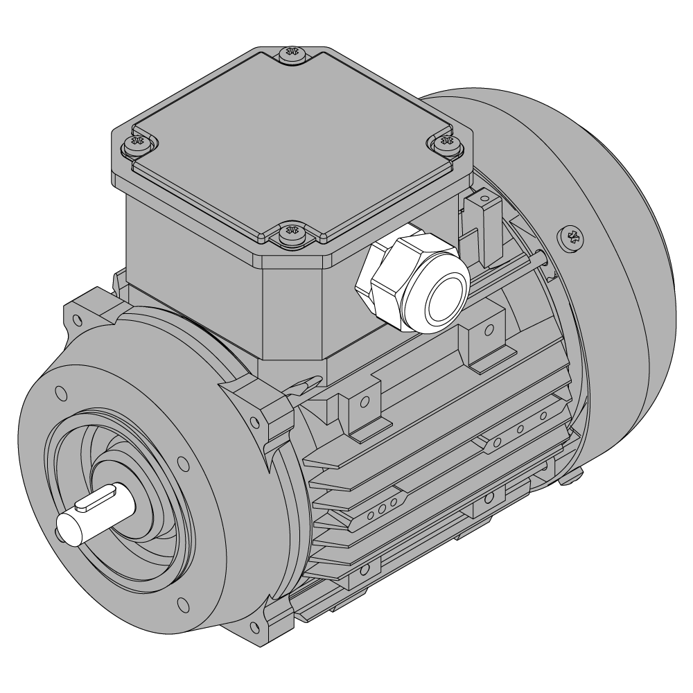 Afbeelding ELSTO aluminium draaistroommotor grijs E1B-serie IEC 63 bouwvorm flens B14a